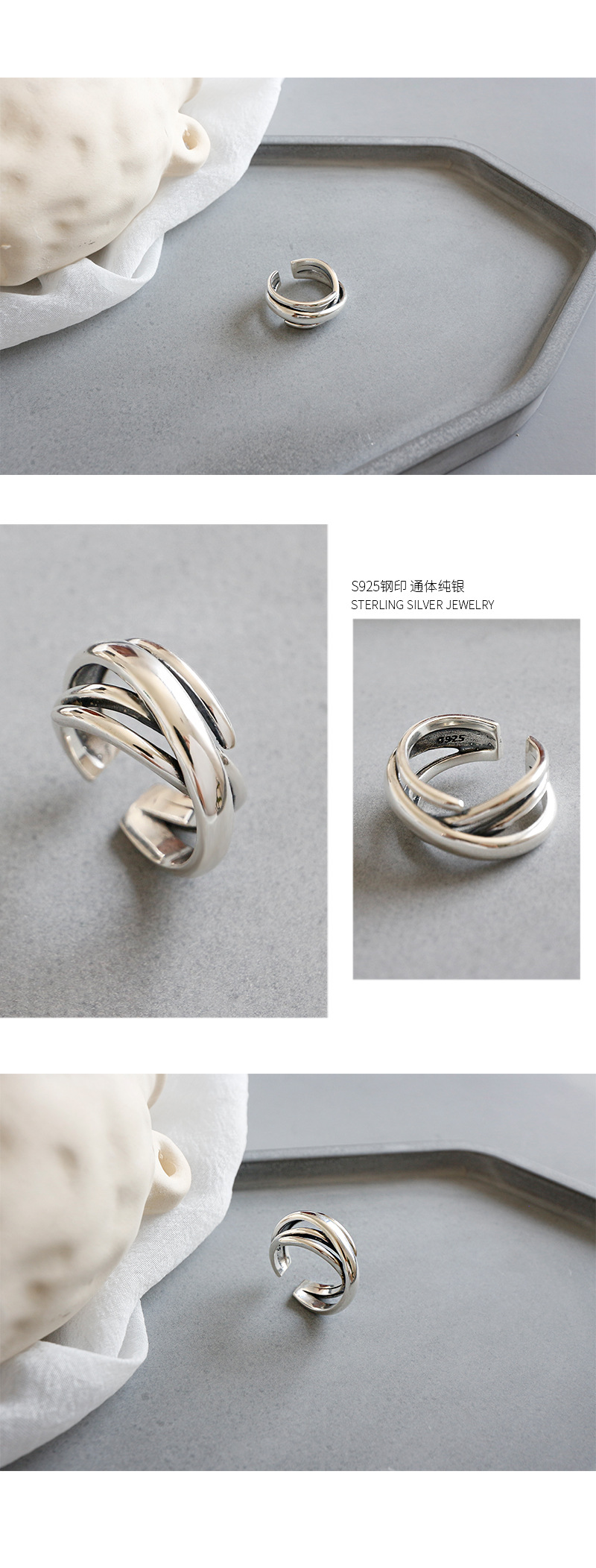 Korean Sterling Silver Multilayer Winding Ring display picture 5