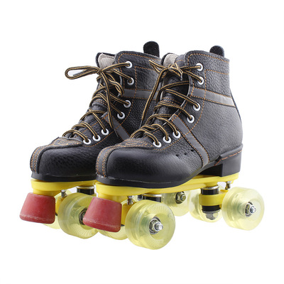 Cixi Manufactor Roller shoes adult Roller skates cowhide Roller skating shoes Flash Roller skating shoes Double row the skating shoes Cross border