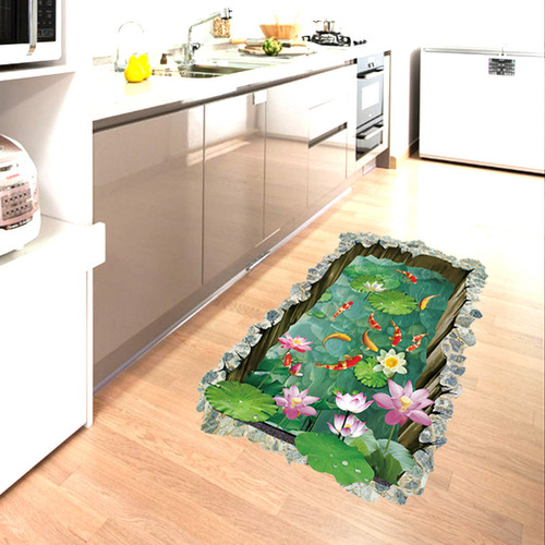 Fanxi's new SK9303N fish pond floor stickers home decoration floor stickers PVC material self-adhesive bedroom living room wall stickers
