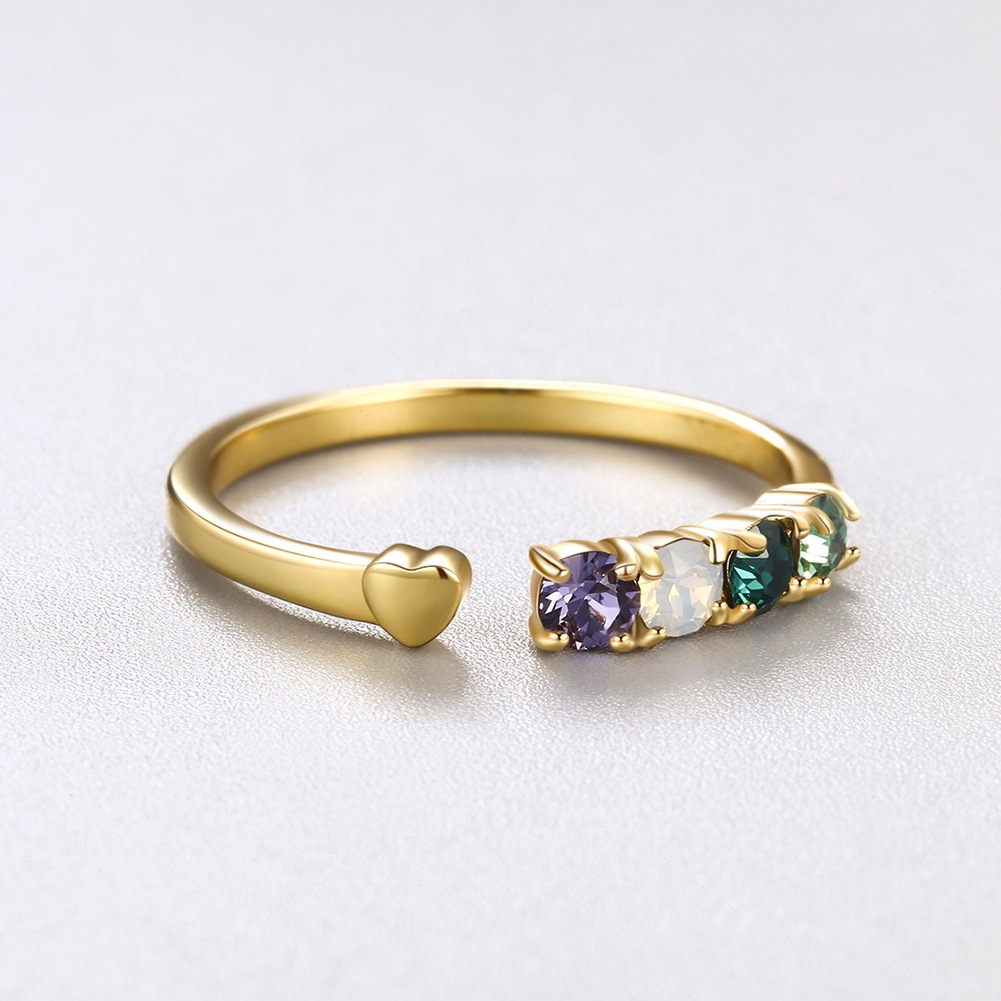 Simple Style Heart Shape Sterling Silver Inlay Zircon Open Ring 1 Piece