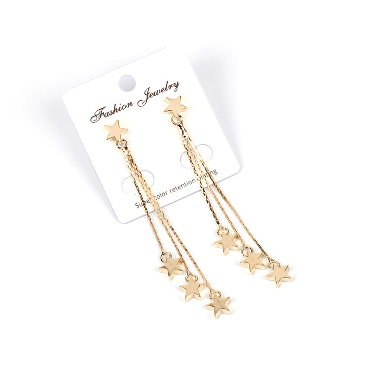 8g Weight No Inlaid Inlay Material Earrings Classification Wedding, Travel Occasion Metal Material Women'S Gender Plating Design Gold, Silver Color Korean New Beautiful Fairy Star Tassel Pendant Ladies Earrings Hot-saling Wholesale 19