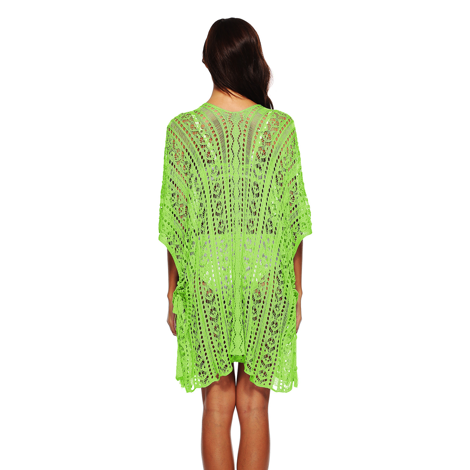 crochet flower hollow V-neck bat sleeve irregular beach dress  NSOY26745