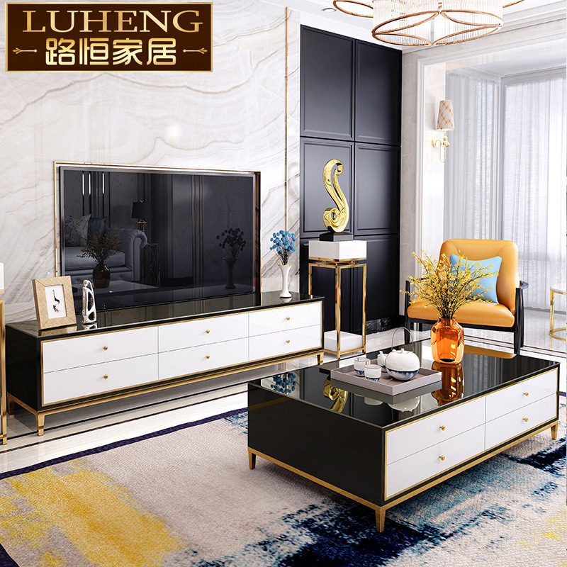 北欧轻奢茶几电视柜新古典储物抽屉三六九斗柜家具金属不锈钢钛金