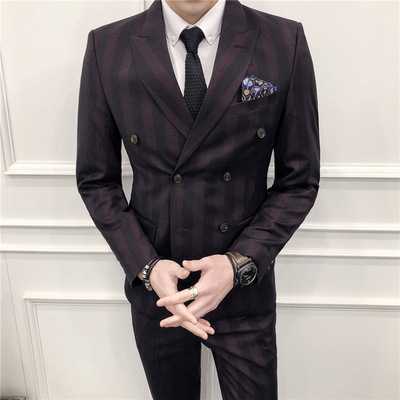 设计师款小西装三件套装男式款时尚帅气花纹酒会绅士帅气欧美正装|ms