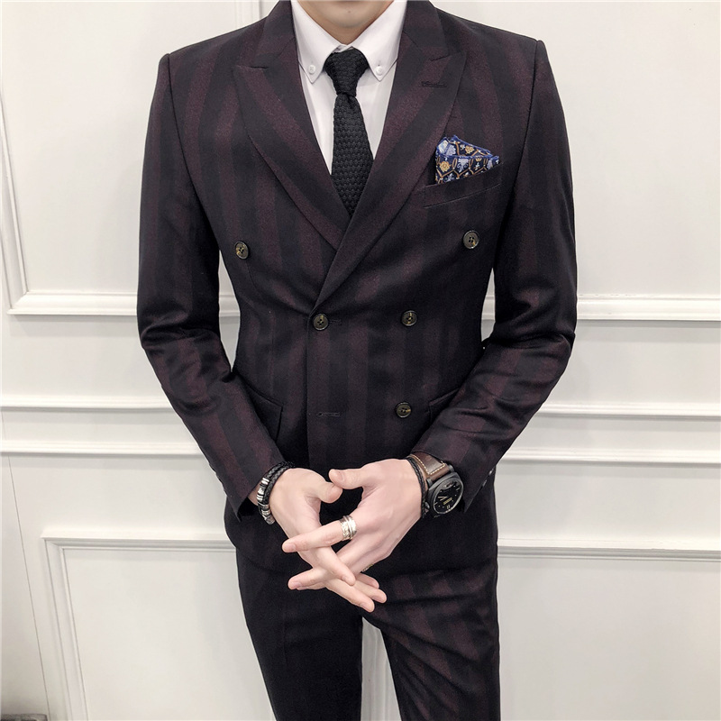 设计师款小西装三件套装男式款时尚帅气花纹酒会绅士帅气欧美正装|ms