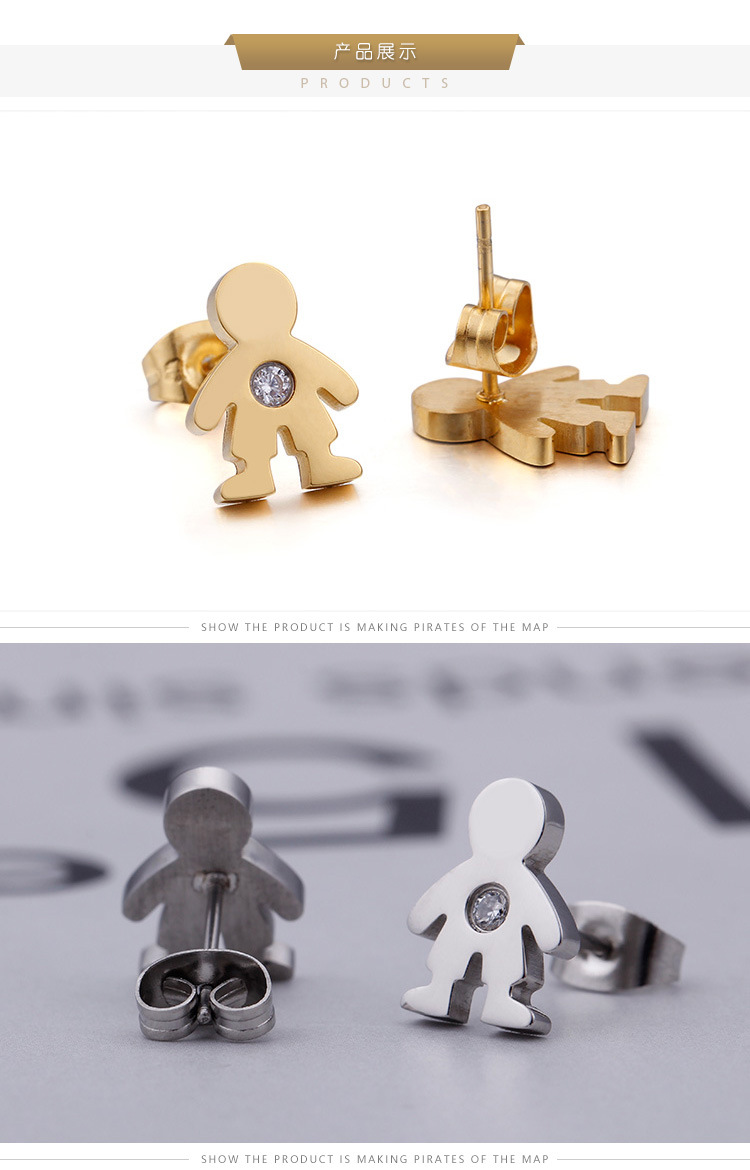 Simple Style Doll Titanium Steel 18K Gold Plated Earrings Ear Studs display picture 3