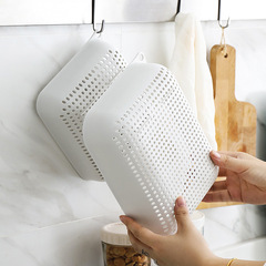 Amazon plastic vegetable washing basket kitchen household rectangular drain basket water filter hollow fruit storage basket three-piece set