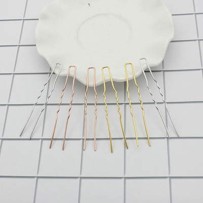 新娘舞台化妆DIY饰品配件古风发簪材料64mm波浪U形小发钗速卖通