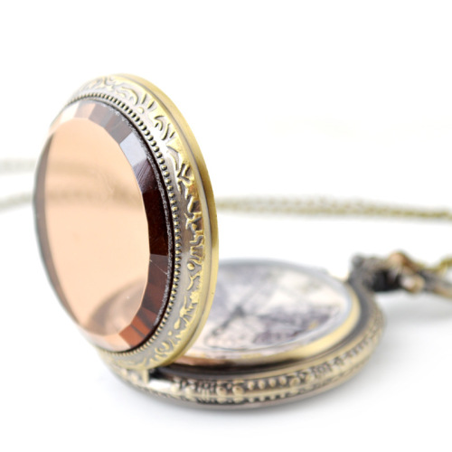 Boshiya Watch Accessories Wholesale Brown Glass Double Globe Pocket Watch Unisex Casual Quartz Retro Pocket Watch