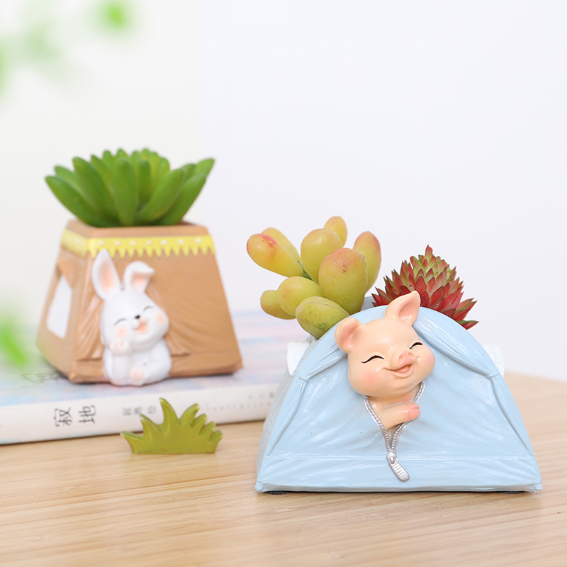 Chậu Cây Resin Chậu cây mọng nước hình động vật resin, chậu mini để bàn, kết hợp ống đựng bút và đồ trang trí (RG-266)