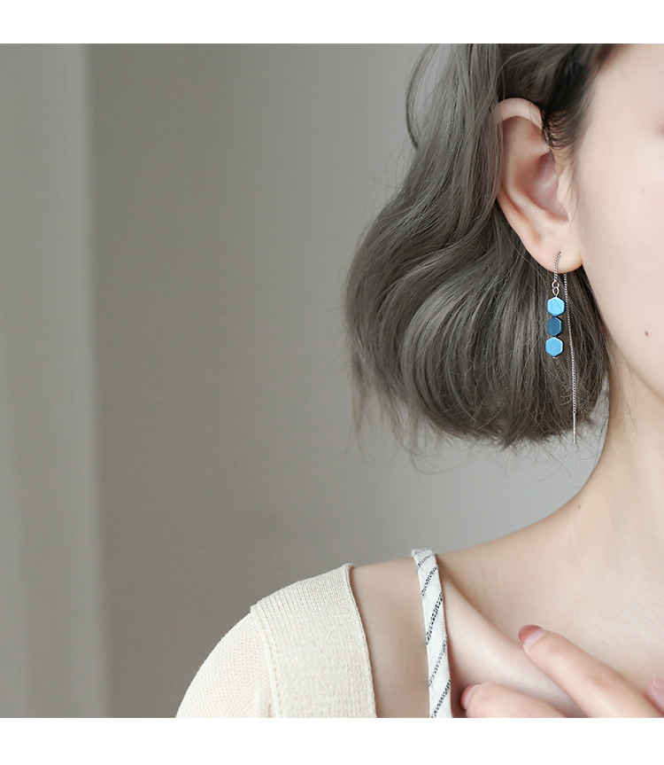 925 pendientes de plata de ley estilo coreano de moda fresca pendientes simples pendientes largos de moda de las mujeres