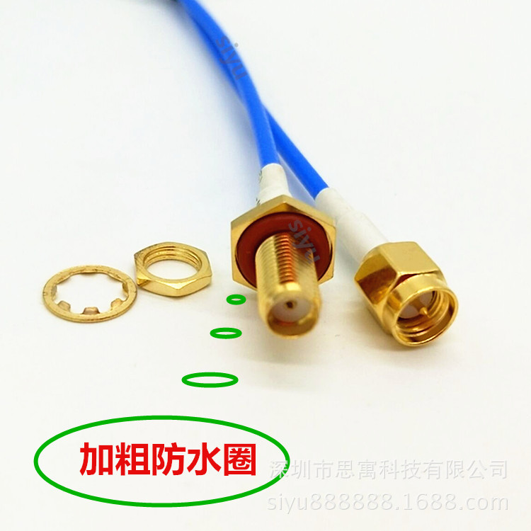 蓝色高频射频镀银天线转接延长线防水镀金SMA-K母头转SMA-J公头15