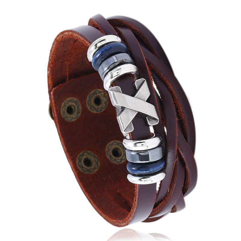 Menu0027s Bracelet Alloy Wide Leather Genuine Leather Jewelry Simple Fashion Jewellery