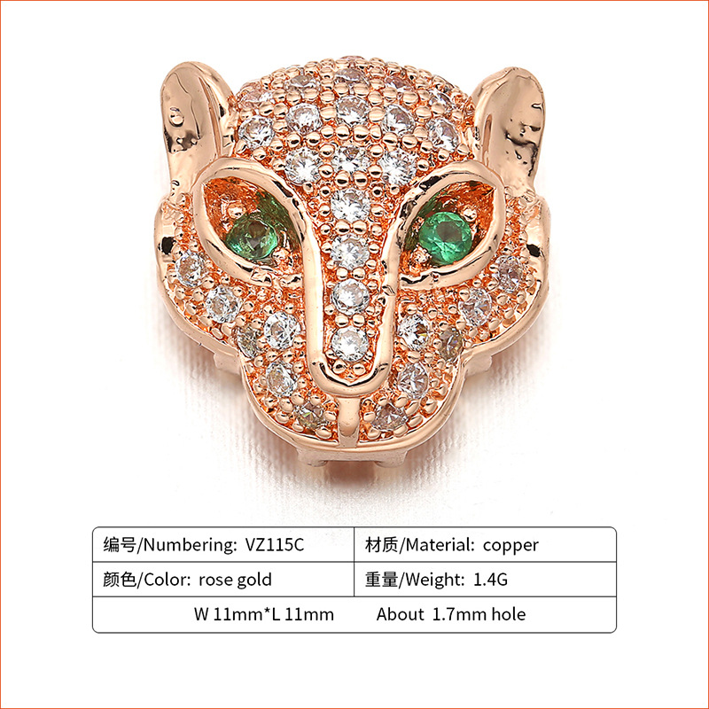 Micro-inlaid Zircon Green Eye Leopard Head Diy Copper Bracelet Accessories display picture 3