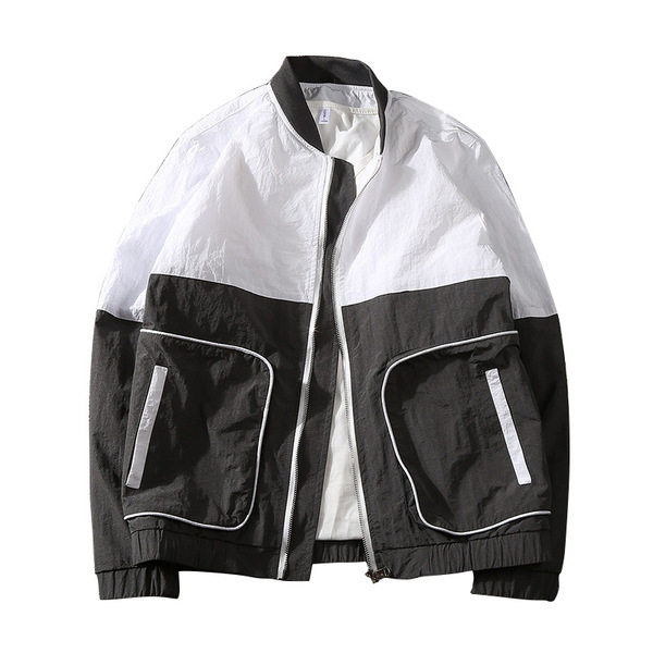 Men’s stand collar color matching zipper slim coat youth versatile casual trend jacket men