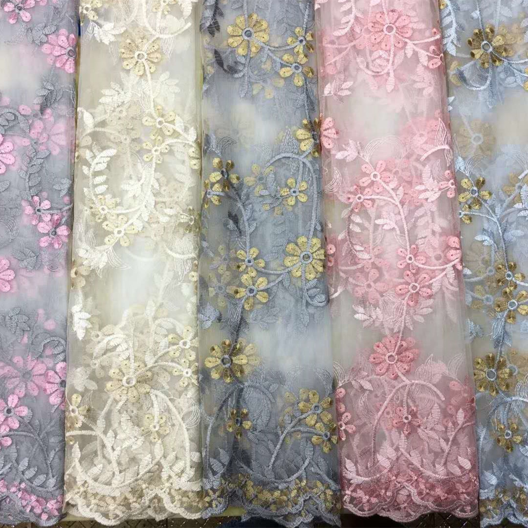 网布绣花面料多彩毛巾绣双边花边刺绣蕾丝布料 童装DIY网纱连衣裙