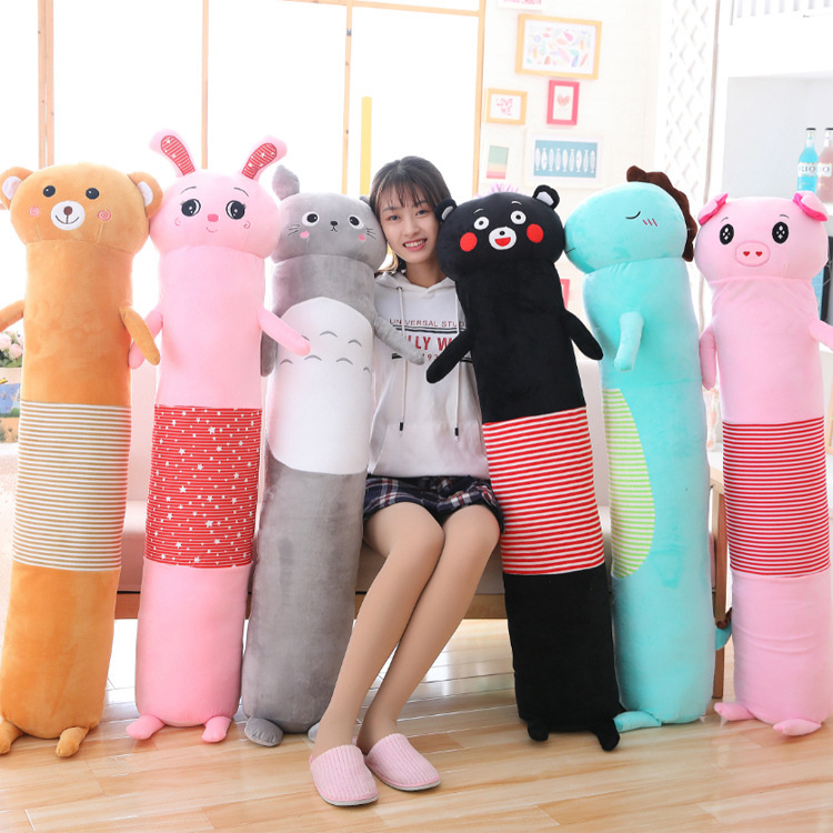 工廠批發卡通條紋趴趴兔長抱枕長條紋兔子柔軟羽絨棉萌寵壹件代發