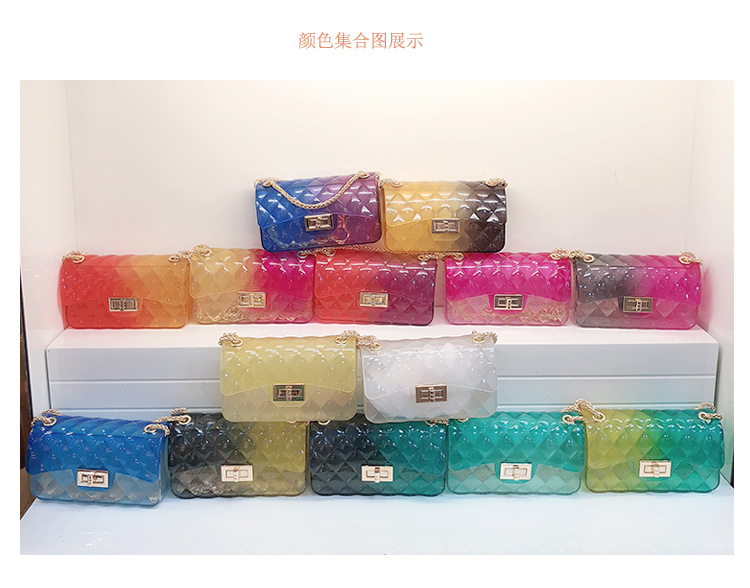 2025 Summer New gradient color jelly bag, ins diamond chain small square bag, single-shoulder crossbody women's bag details Picture