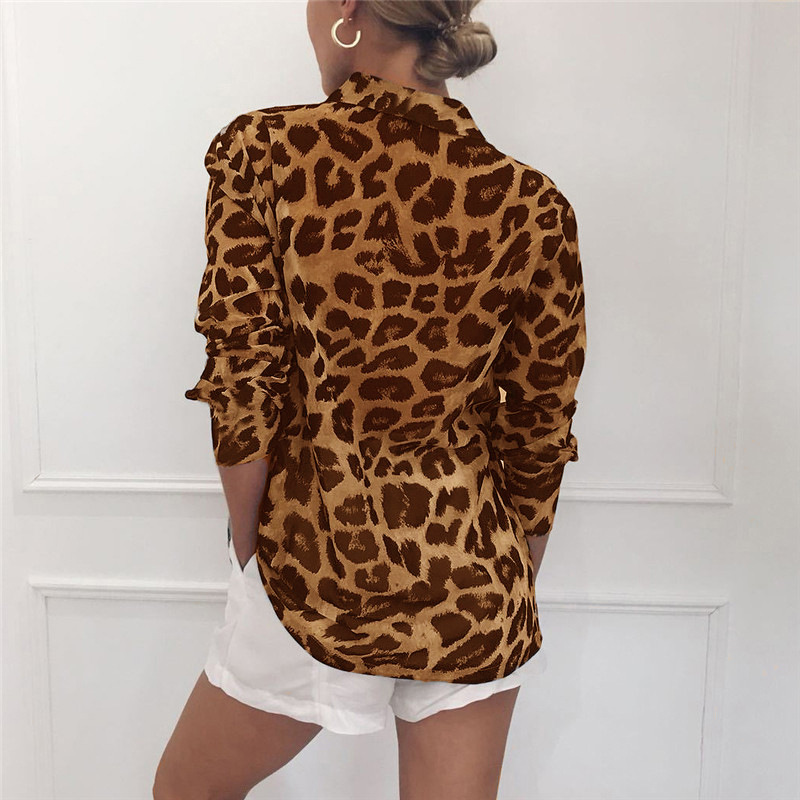 casual leopard print long-sleeved chiffon shirt  NSGE38987