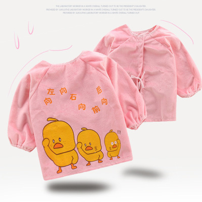 秋冬寶寶吃飯罩衣男女兒童圍裙長袖防水反穿衣嬰兒水晶絨護衣圍兜