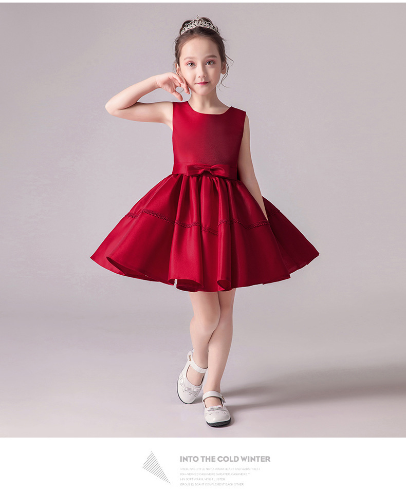 Kinder kleid Frühling neue rote Pongee Rock kleine Host Klavier Kleid Mädchen Prinzessin Kleid – Detail 4