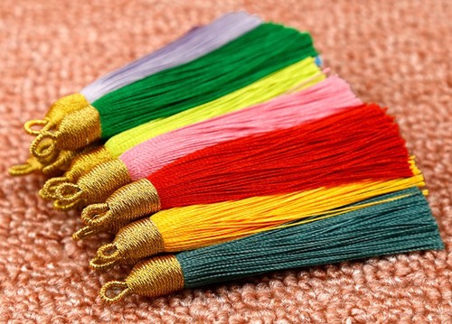 DIY Accessories 8cm Ribbon Flowing Tassel Threaded Bookmark Pendant Tassel Gold Hat Polyester Ice Silk Coiled Ribbon Tassel