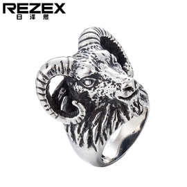 R0201-NK20 欧美不锈钢动物羊角骷髅头戒指霸气男士羊头戒指