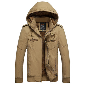 Men’s hooded washed cotton Plush thickened work coat youth jacket