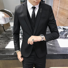 2018新款男士商务休闲三件套西服外套 新郎伴郎婚礼大码一扣西装