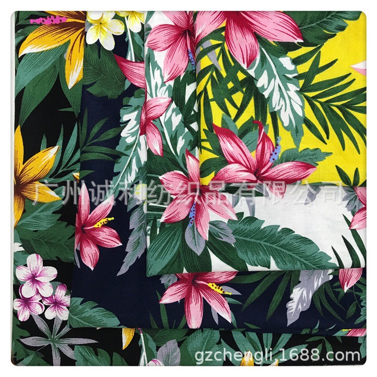 仿麻活性印花面料 欧美叶子花连衣裙印花布 春夏童装衬衫印花用料