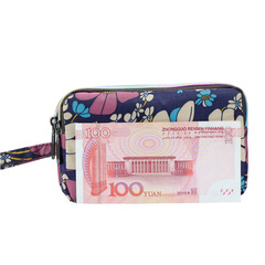 Women's Long Handle Fabric Wallet Handbag with Three-Zipper, Large Capacity Phone Bag for Ladies