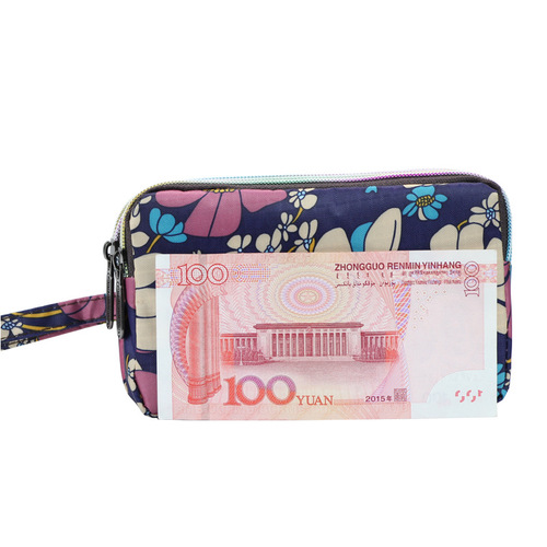 Women's Long Handle Fabric Wallet Handbag with Three-Zipper, Large Capacity Phone Bag for Ladies
