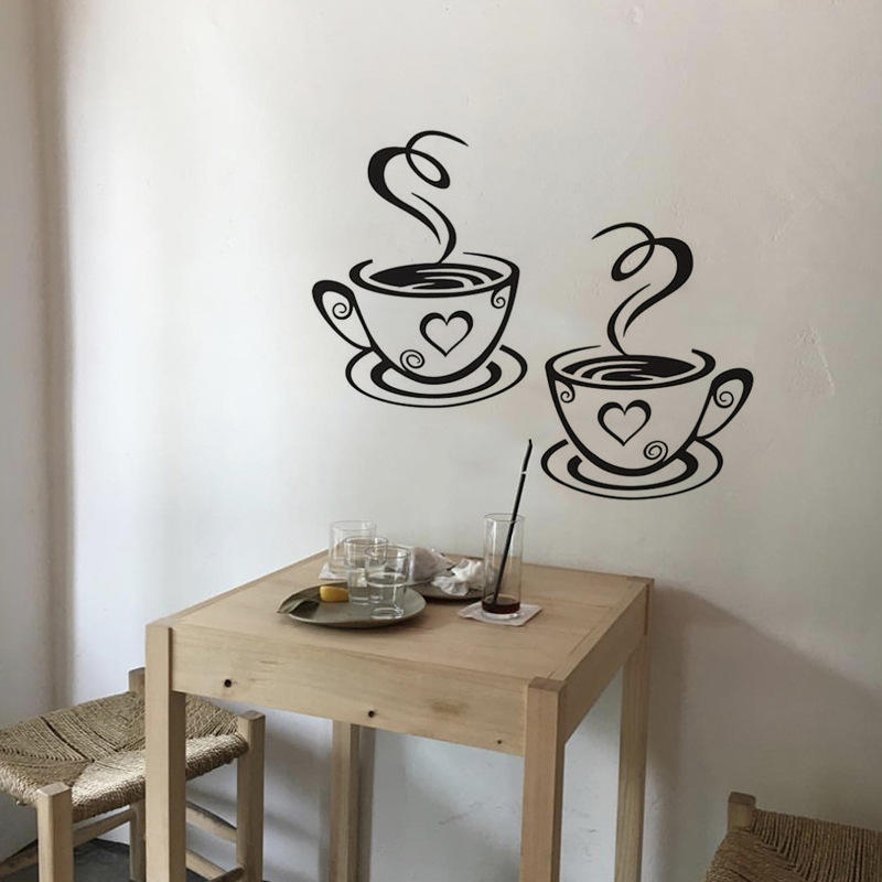 Un Par De Pegatinas De Pared Con Estampado De Tazas De Café display picture 2