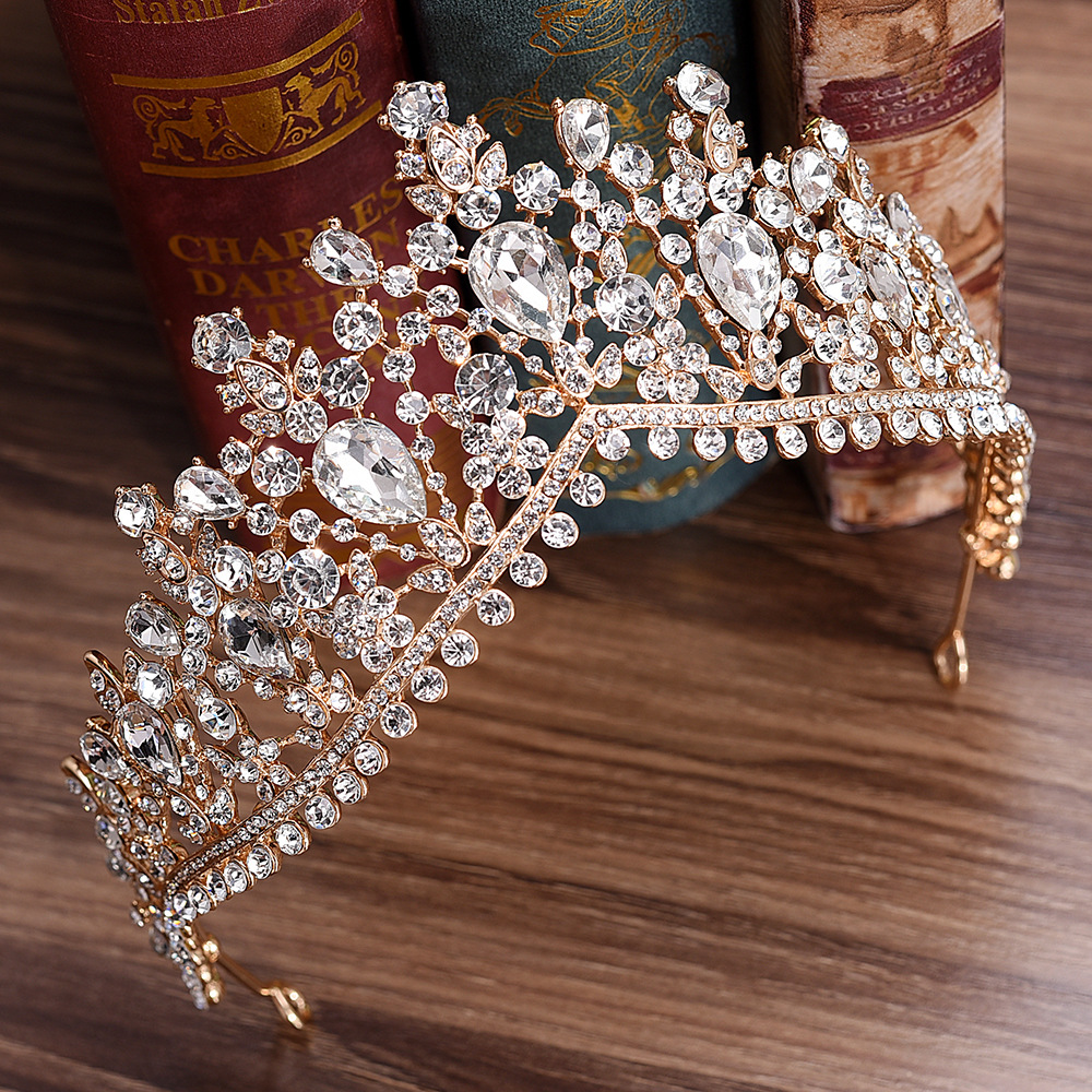 Fashion Water Droplets Crown Alloy Hollow Out Inlay Rhinestones Crown 1 Piece display picture 2
