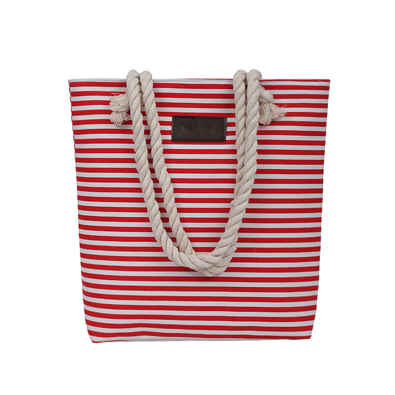 麻绳手提帆布包韩版条纹沙滩包单肩包定制帆布购物袋帆布棉绳袋