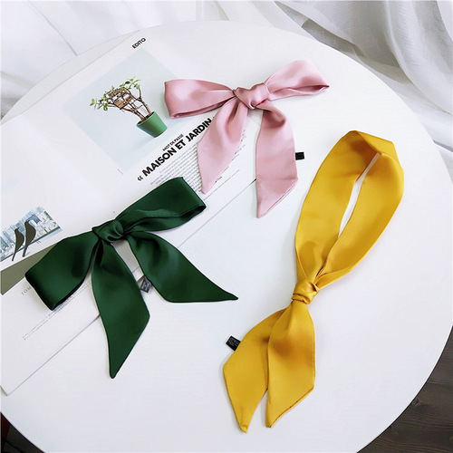 Solid Color Small Silk Scarf Women's Spring Autumn and Summer Bag Wrap Handle Ribbon Versatile Small Wrist Streamer New Style