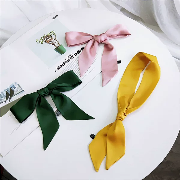 Solid Color Small Silk Scarf Women's Spring and Autumn Summer Tie Bag Wrapping Handle Ribbon All-match Small Wrist Ribbon New Style