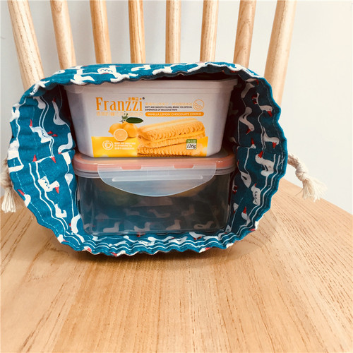 Japanese style bento bag lunch box bag breakfast bag cotton and linen drawstring bag storage bag cloth bag double thickened large capacity