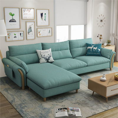 北歐客廳沙發小戶型轉角布藝組合可拆洗乳膠沙發實木現代簡約家具