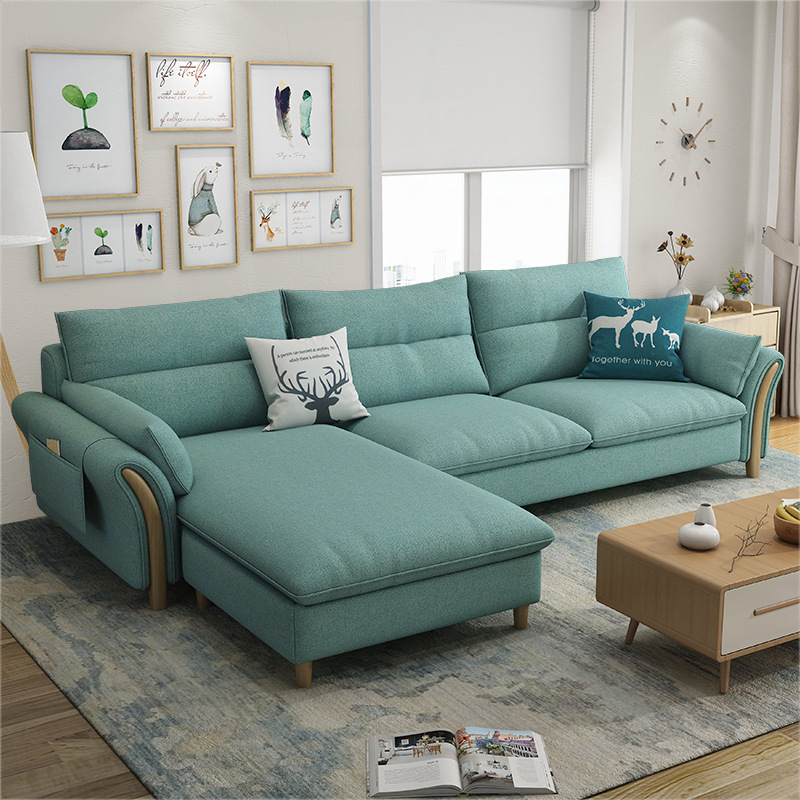 北歐客廳沙發小戶型轉角布藝組合可拆洗乳膠沙發實木現代簡約家具