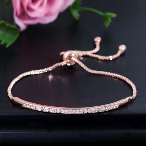 S0143 Profit Win Korean Style Creative Exquisite Handmade Jewelry Micro-set Zirconia Shiny Single Row Curved Bracelet Adjustable