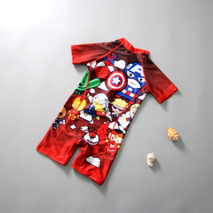 Children's one-piece cartoon robot swimsuit for boys and girls, sun protection swimwear for little babies, boys, hot spring warm swimming clothes