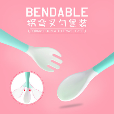 Twist spoon fork infant feeding tableware set auxiliary food spoon infant feeding spoon set custom logo