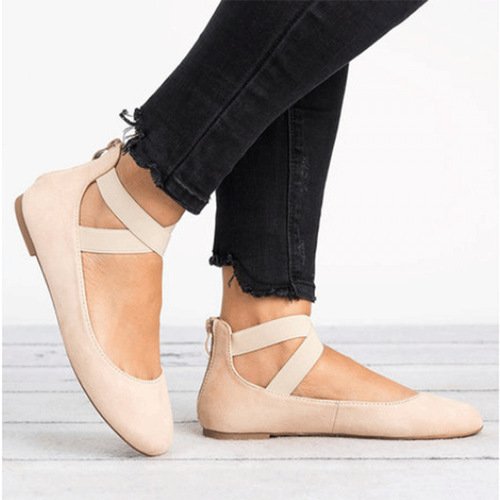 Fall/Winter European and American Style Low-Top Elastic Strap Round-Toe Women's Shoes, Flat Heel Dancing Shoes for Moms