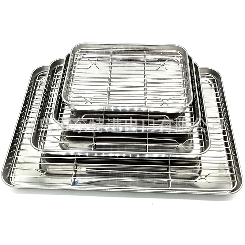 Stainless steel barbecue tray, oil drain rack, fried chicken, bread and pastry display rack, storage tray with mesh rack, square tray detail image 12