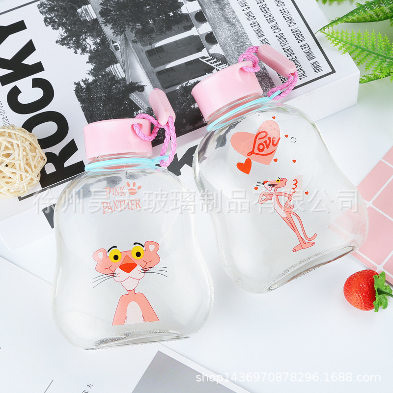 廠家直銷 300ml玻璃水杯 火烈鳥粉紅豹卡通水杯 禮品廣告定制logo