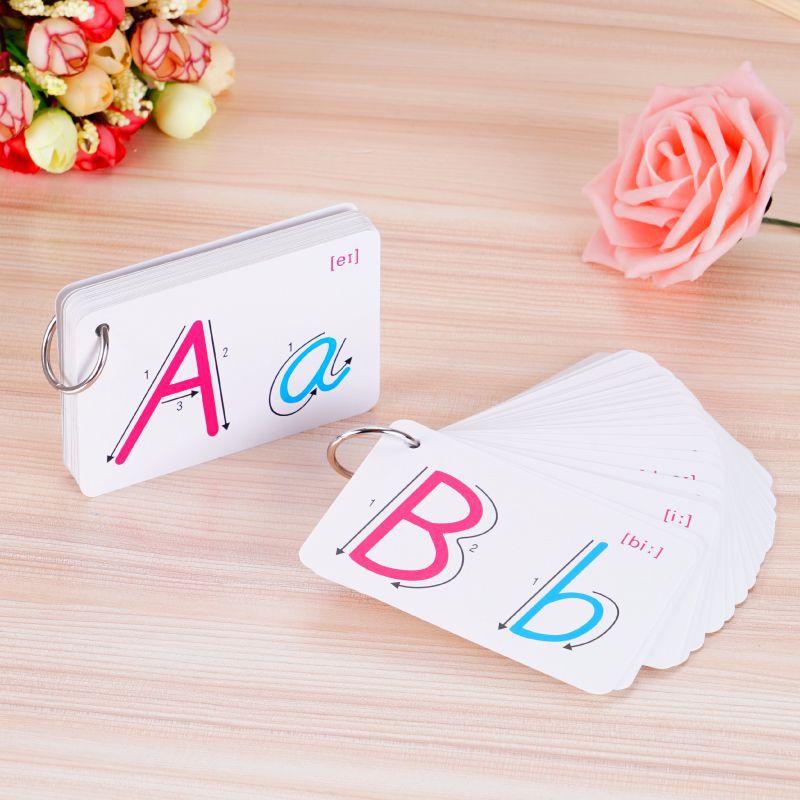 Carta en inglés 26 letras mayúsculas y minúsculas en inglés trazo suave escritura a mano color enseñanza Tarjeta de doble cara