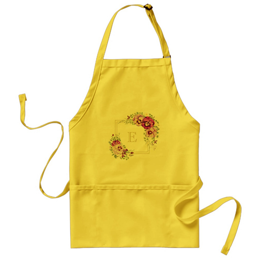 外貿(mào)優(yōu)雅花卉復(fù)古紫色蝴蝶花成人圍裙工作圍裙防污圍裙