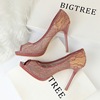 European and American sexy night club shoes women’s shoes thin heel super high heel waterproof platform net hollow lace 