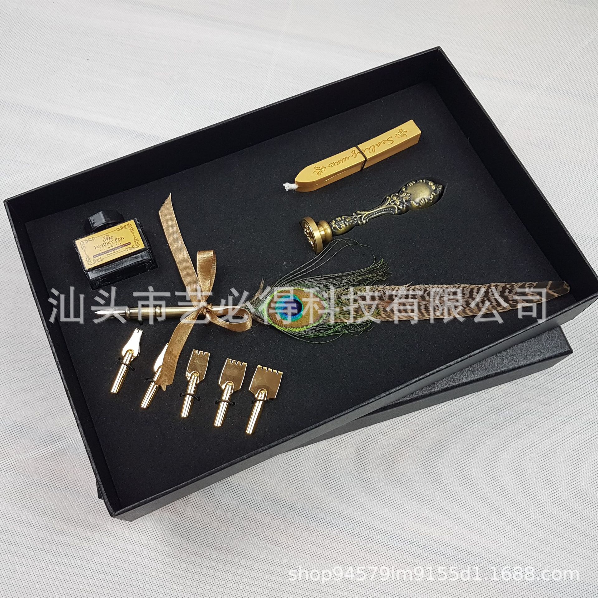欧式蘸水笔套装复古羽毛签字笔锦鸡羽毛蘸水笔礼盒房地产礼品